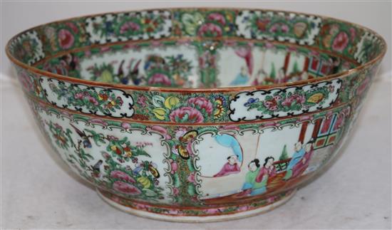 A large Chinese Canton-decorated famille rose punch bowl, c.1900, diameter 37cm